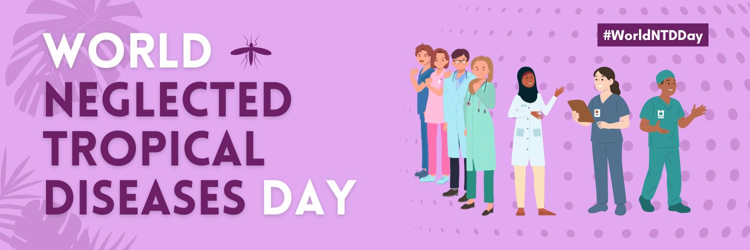 World Neglected Tropical Diseases Day 2026 banner with healthcare workers and Unite Act Eliminate theme
